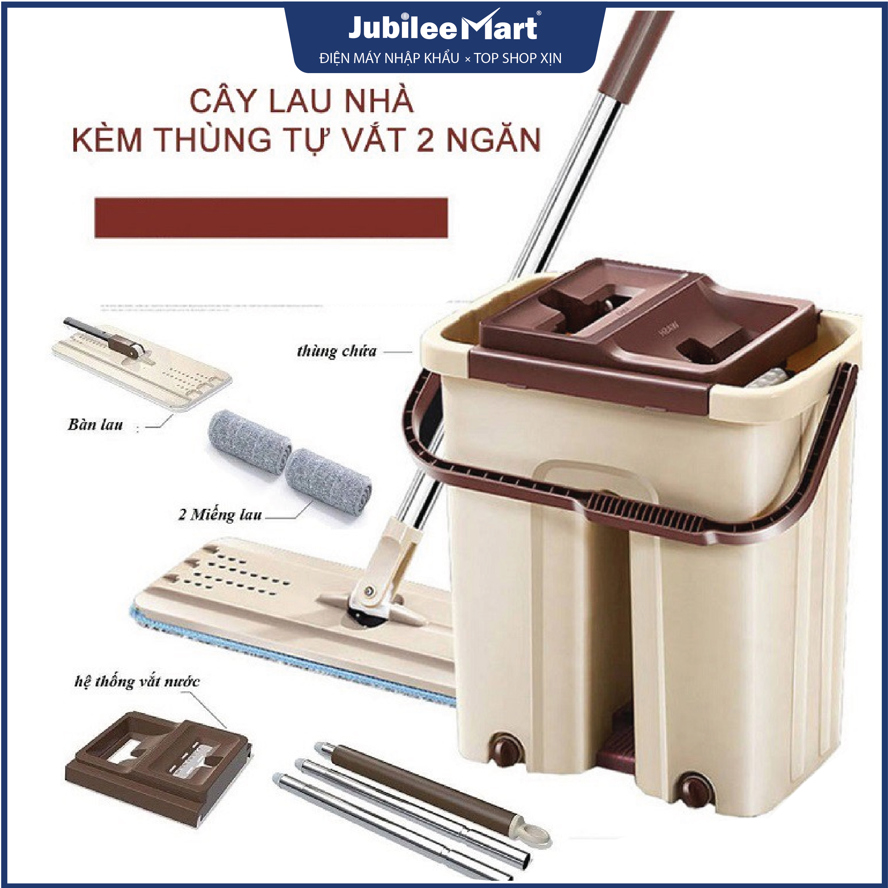 Bộ lau nhà xoay 360 độ thông minh đa năng tự vắt lồng Inox lau cực sạch, bền bỉ, dễ di chuyển - bảo hành 6 tháng