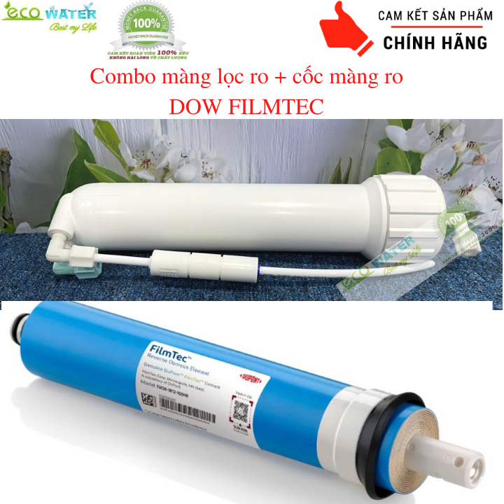 Combo màng lọc nước ro DOW + cốc màng lọc ro + van flow 300 đấu nhanh