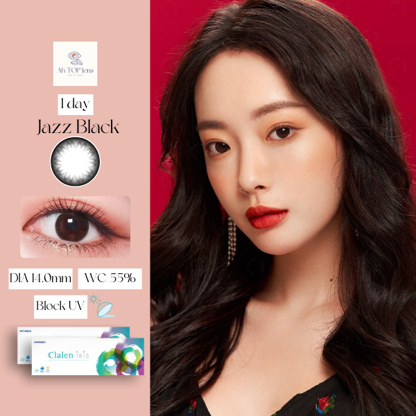 Kính áp tròng màu đen Jazz Black Hàn Quốc dùng 1 ngày Clalen Iris cho đôi mắt tự nhiên và rạng rỡ (có 0 đến 10 độ)