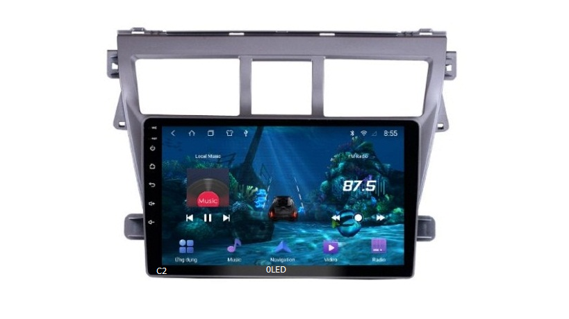 Màn hình android oled c2 new, lắp cho xe toyota vios 2006-2010, màn hình lắp sim 4g ram 2g rom 32g, trọn bộ gồm màn hình, mặt dưỡng, dây zắc zin theo xe