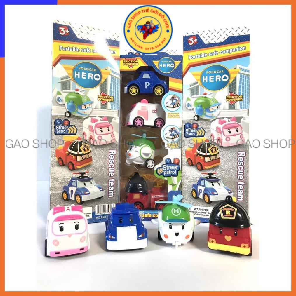 Đồ chơi bộ 4 xe ô tô đồ chơi Biệt đội Poli Robocar Poli / Amber/ Heli/ Roy đồ chơi chạy đà cho bé