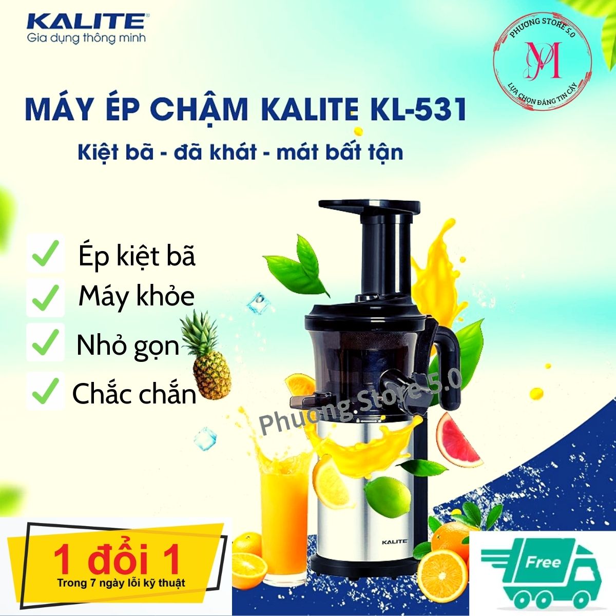 Máy ép chậm mini kalite kl- 531 thiết kế nhỏ gọn tinh tế phù hợp cho gia đình - công suất 200w