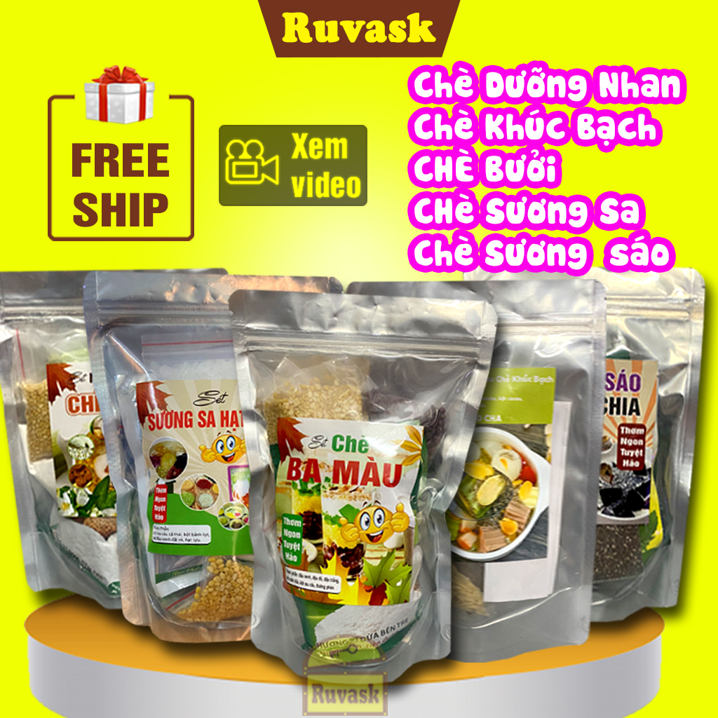 Set Chè Dưỡng Nhan Tuyết Yến 14 Vị, Chè Khúc Bạch, Chè Bưởi, Sâm Bổ Lượng Sương Sa Hạt Lựu, Sương Sáo - Set Nguyên Liệu Chè Dưỡng Nhan và Đủ Bộ Đồ Ăn Vặt Ruvask