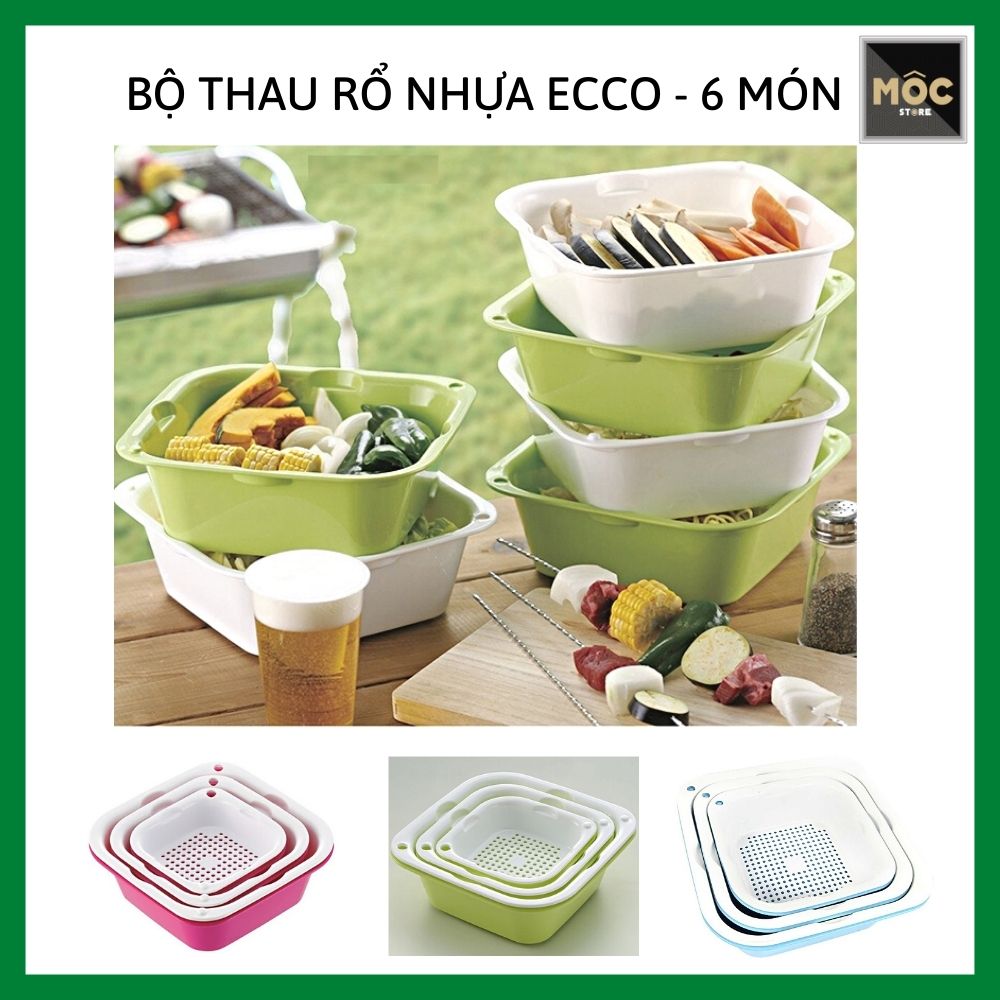 Bộ Rổ Nhựa Kèm Thau ECCO 6 Món 3 size chính hãng cao cấp, bộ 6 thau rổ hình vuông, chất liệu nhựa PP siêu dày siêu chắc chắn, bền đẹp giá rẻ