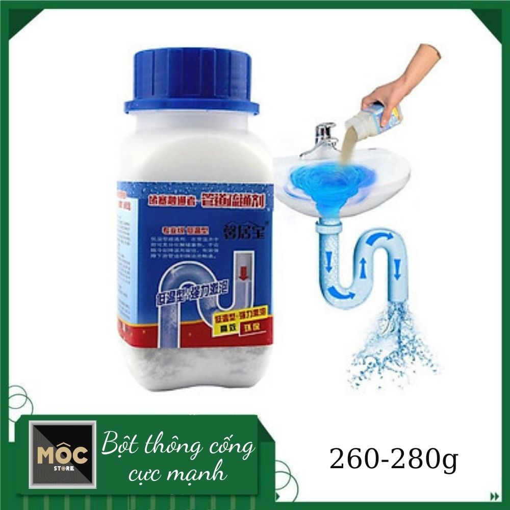 Bột thông cống thoát nước cực mạnh, cực nhanh 280g, 260g Mocstore, Hoá chất thông bồn cầu mạnh xử lý nhanh tắc nghẽn cầu nghẹt lavabo nghẹt bồn rửa chén nghẹt, dung dịch thông tắc tóc và rác thải Sink and drain cleaner