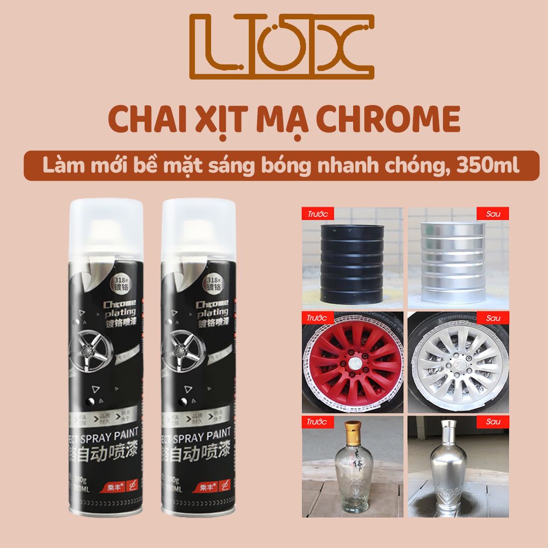 Chai sơn xịt mạ Chrome Plating 350ml màu inox crom bạc mạ siêu bóng