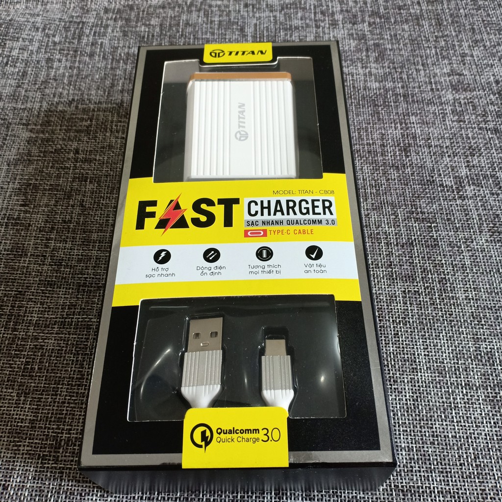Bộ sạc nhanh qc.3 titan - cb08 chân type c