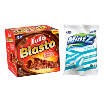 Combo Fullo Blasto + Mintz peppermint _ Combo Bánh quế choco, caramel, gạo rang Fullo Blasto và kẹo mềm bạc hà Âu Mintz peppermint
