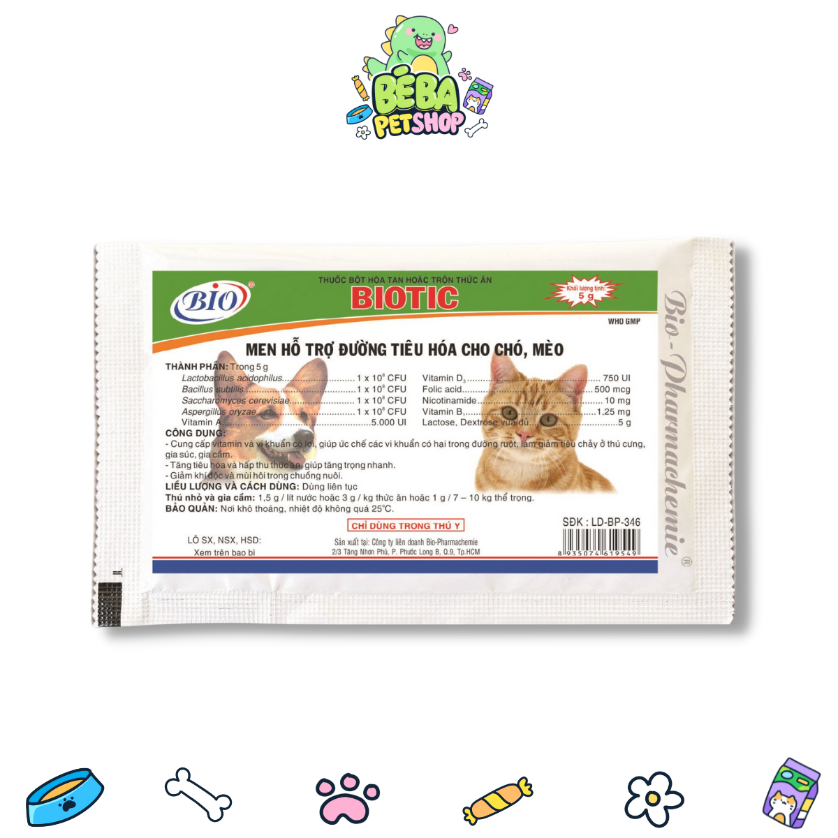 Men hỗ trợ đường tiêu hóa cho chó mèo Biotic gói 5g | Bé Ba Petshop