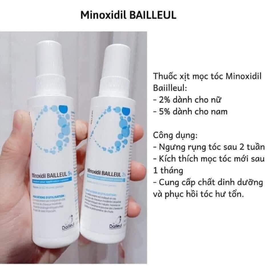 Xịt giảm rụng tóc, ngăn rụng tóc, kích thích mọc tóc minoxidil bailleul 2%