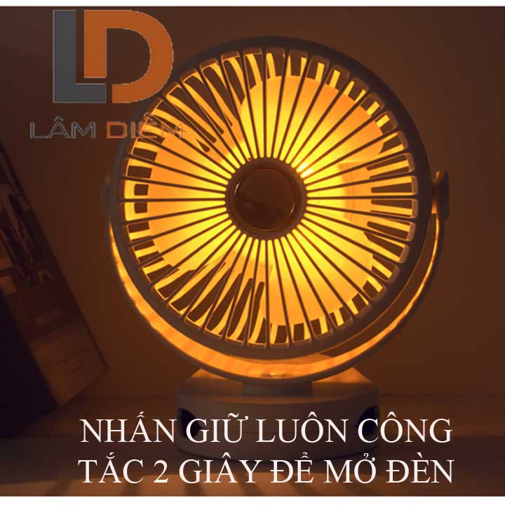 Quạt tích điện để bàn kẹp bàn đa năng có đèn led siêu mát nđ 2118 - 2006