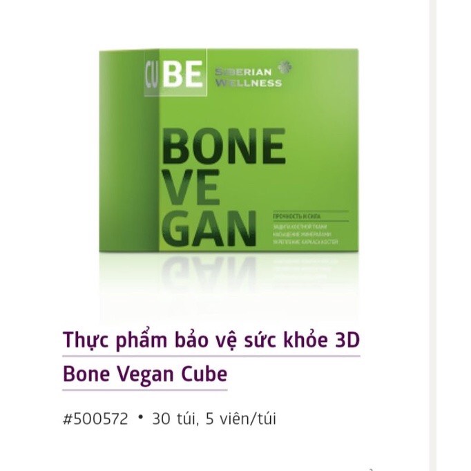 (CHÍNH HÃNG) Thực phẩm bảo vệ sức khỏe 3D Bone Vegan Cube Siberian- Hộp 30 gói- Hạn chế loãng xương, hỗ trợ xương chắc khỏe