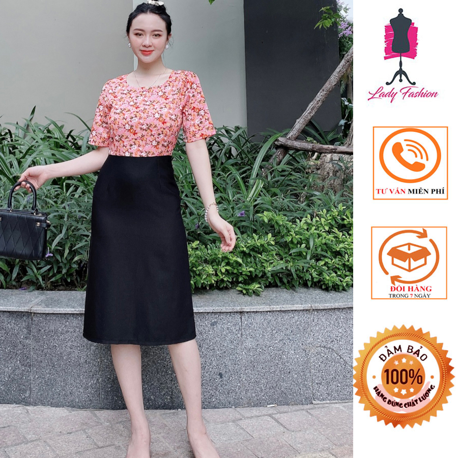Đầm công sở phối hoa sang trọng- D10