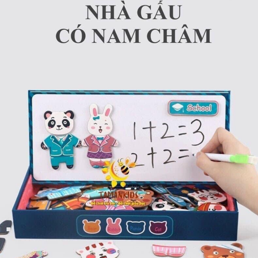 Bộ đồ chơi gia đình cho bé - xếp hình nam châm thay quần áo cho gia đình gấu thỏ