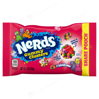Kẹo Dẻo Trái Cây Nerds Gummy Clusters, Rainbow Candy, Share Pouch, Túi 85g (3 Oz.)