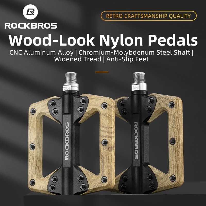 Rockbros bàn đạp xe đạp bàn đạp nylon ổn định vòng bi kín bàn đạp xe đạp leo núi vân gỗ thời trang bàn đạp xe đạp mở rộng chống trượt phụ tùng xe đạp