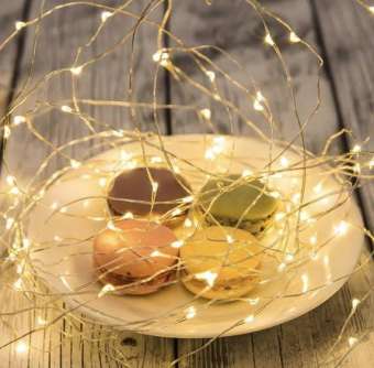 Đèn Led đom đóm Fairy light 5 mét Vàng Nắng xài pin (tặng pin dĩa CR2032)