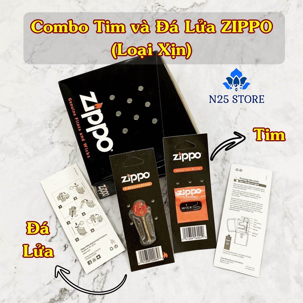 [ COMBO 2  Món ]Đá + Bấc (Tim) Dành Cho Bật Lửa Zippo Chính Hãng -Bền -Dễ Sử Dụng