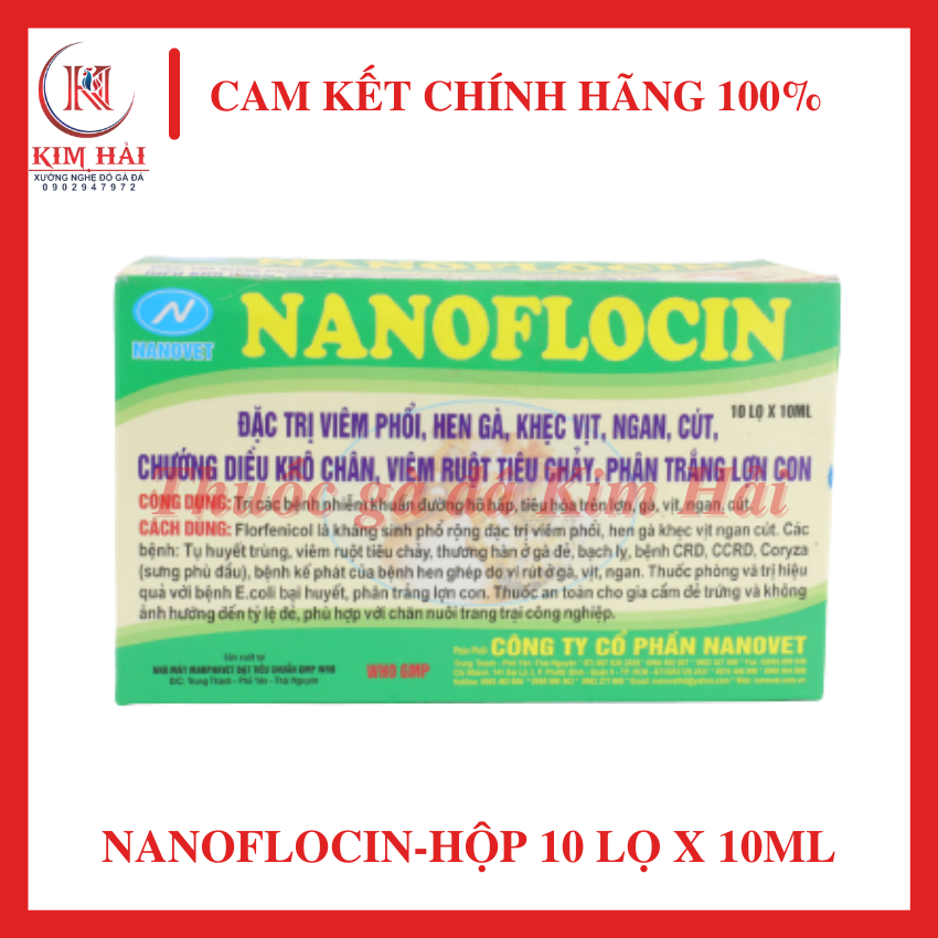 Nanoflocin [hộp 10 lọ x 10ml] [dạng nhỏ]-khò khè,sưng phù đầu phân xanh phân trắng,tụ huyết trùng cho gà tơ,gà đá.