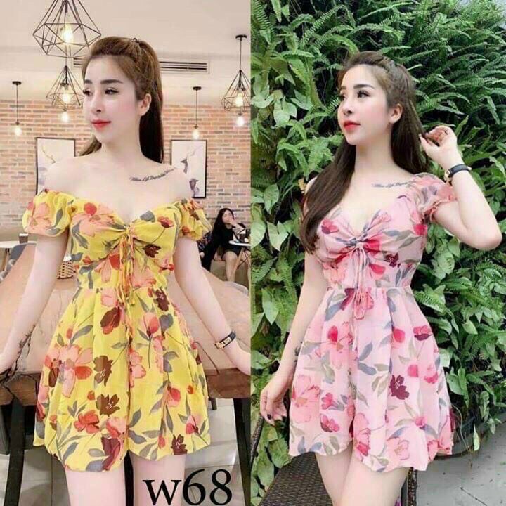 Jum hoa đùi trễ vai rút dây dễ thương