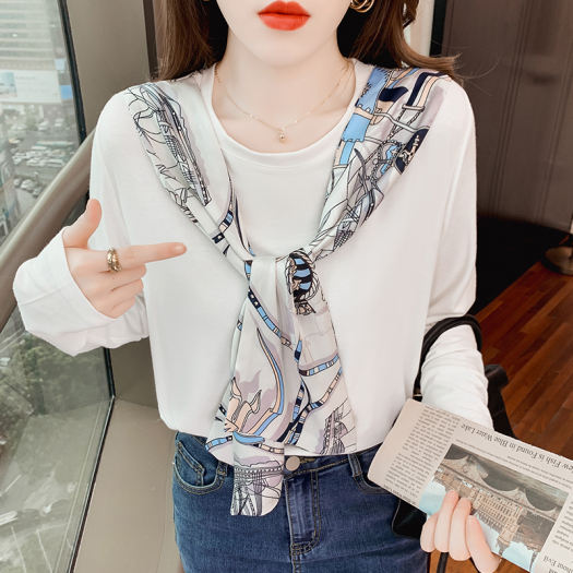 AFEG Khăn Choàng Cổ Tròn In Hình Hàn Quốc Mới Áo Thun Dài Tay Phù Hợp Mọi Thời Trang Thường Ngày Cho Nữ