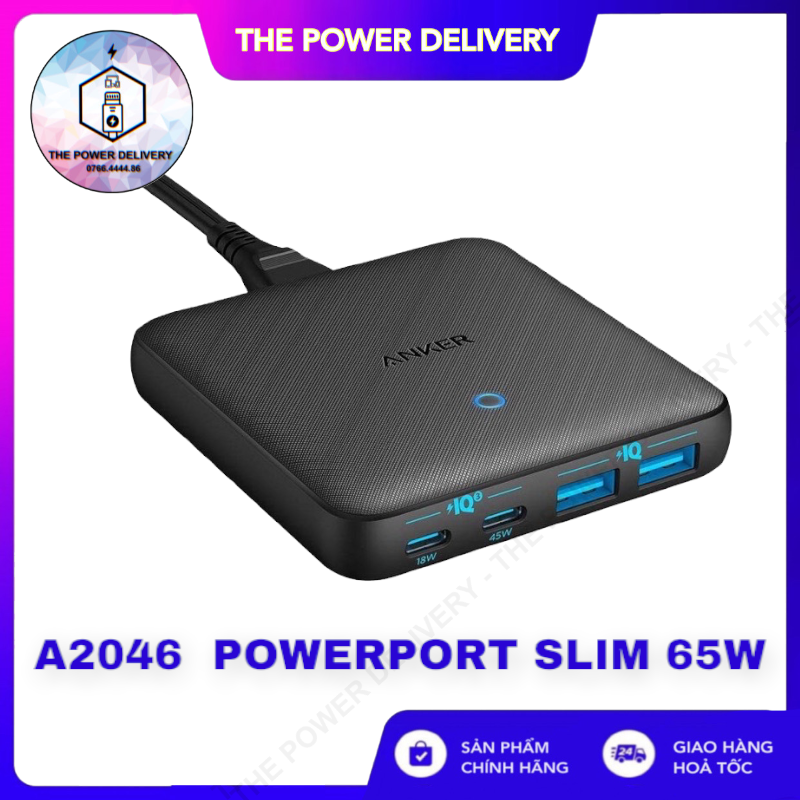 Sạc anker powerport atom iii slim 65w 4 cổng piq3.0 pps mã a2046 - bảo hành 12 tháng