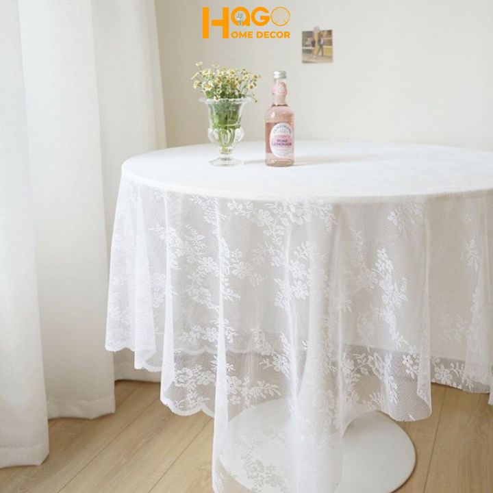 Khăn trải bàn voan ren trắng phong cách Vintage nhiều kích thước trang trí, decor nhà cửa, phòng ngủ Hago Home