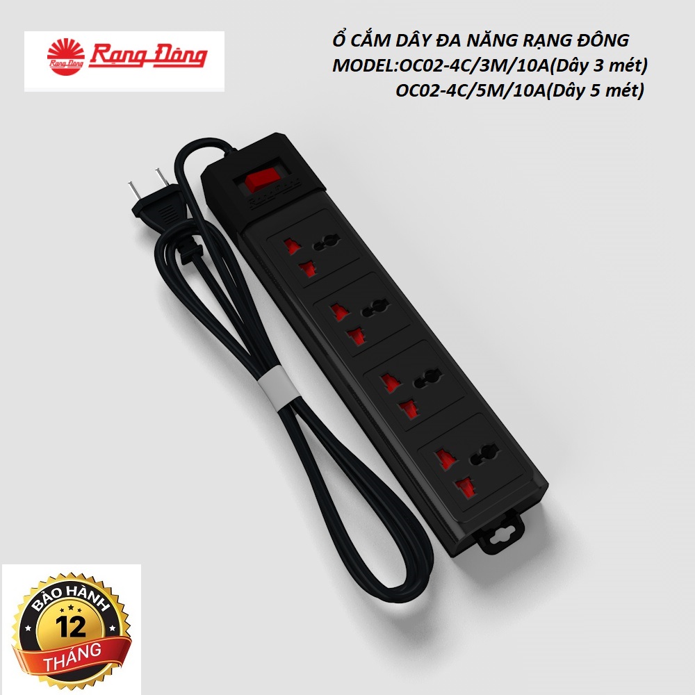 Ổ cắm dây 3 mét 5 mét 3 chấu đa năng chính hãng Rạng Đông