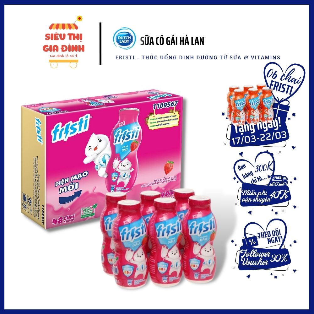 [MIỄN PHÍ VẬN CHUYỂN TOÀN QUỐC]Thùng sữa chua uống fristi cho bé hương dâu 48 chai 80ml sữa chua cho