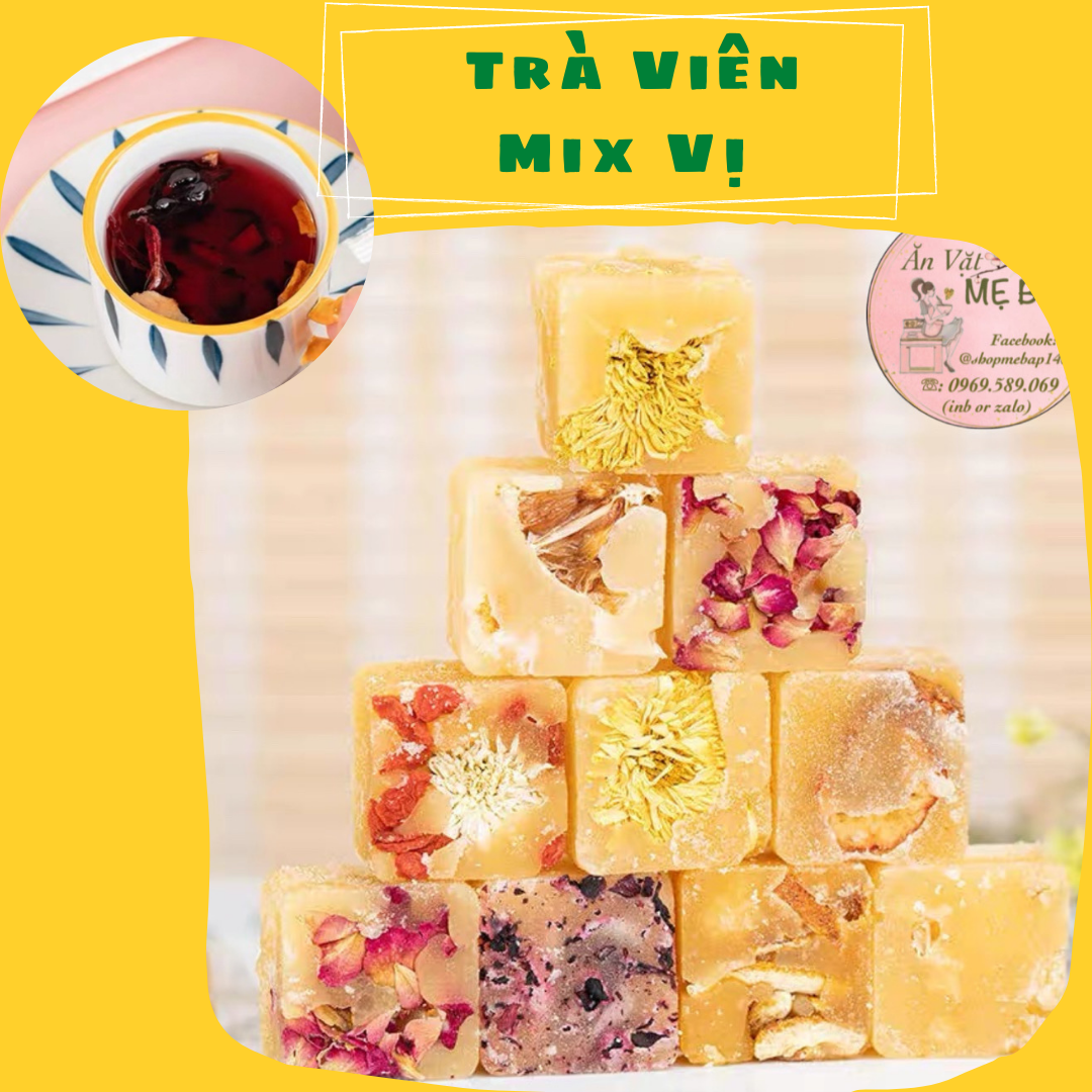 Viên trà hoa thảo mộc đường phèn 250g - mix vị hoa cúc, cam, hoa đậu biếc - shop mẹ bắp