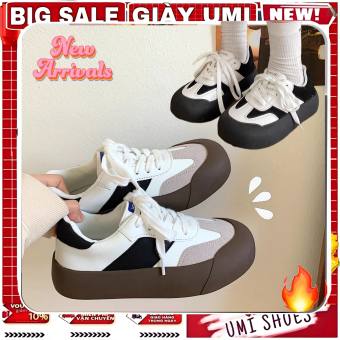 Giày thể thao nữ Ulzzang Beou RETRO SAMBA cá tính đơn giản màu đen nâu xám độn đế cao 4cm êm mềm thoáng chân