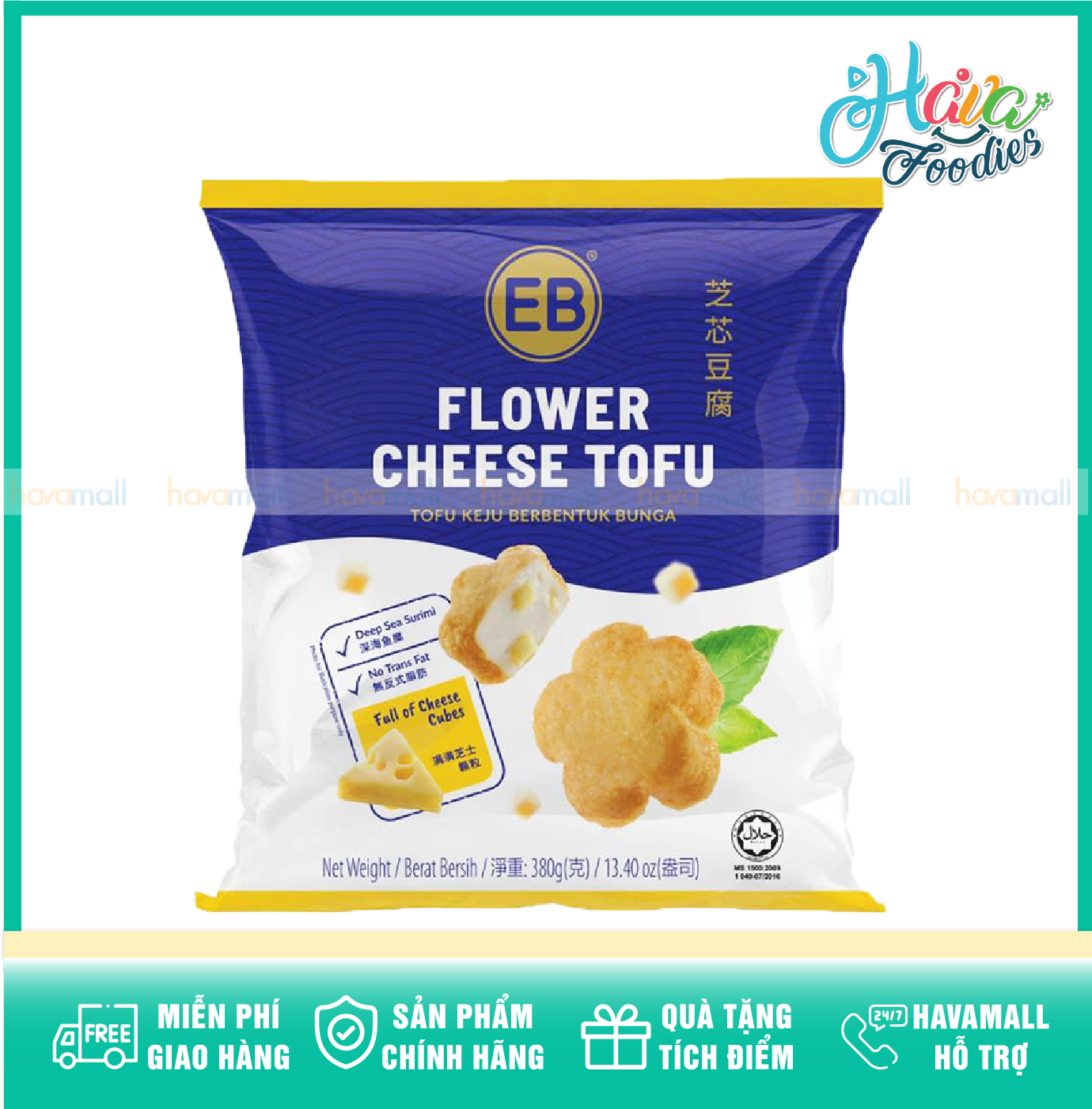 Đậu hủ cá phô mai hình hoa eb 380g – flower cheese fish tofu