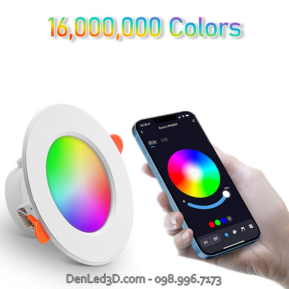 Đèn led downlight âm trần tuya rgbcw 16 màu kết nối bluetooth