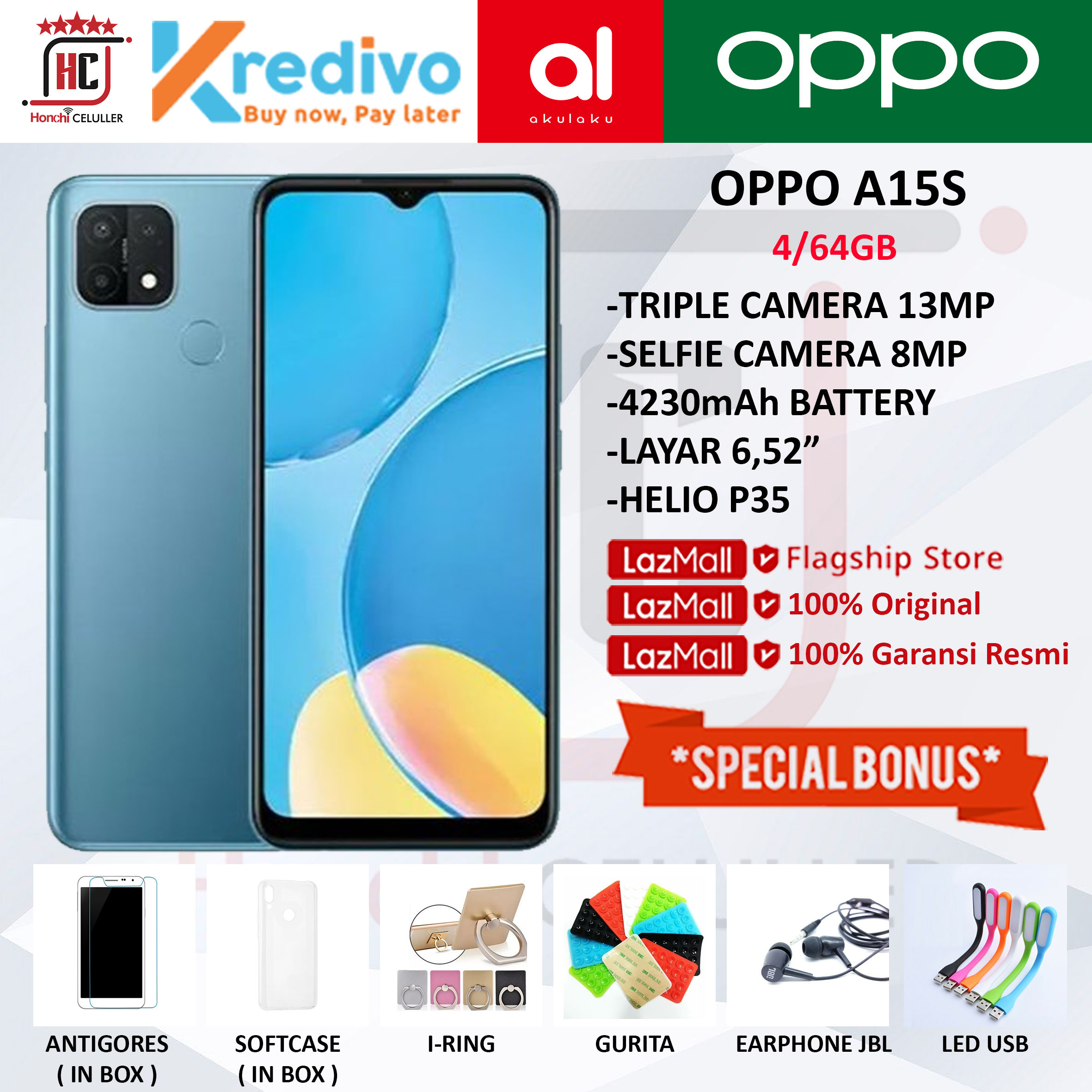 OPPO A15s RAM 4GB ROM 64GB 4/64GB GARANSI RESMI OPPO INDONESIA ORIGINAL FULL BONUS Harga  1,999,000 Ringgit*Penghantaran Percuma