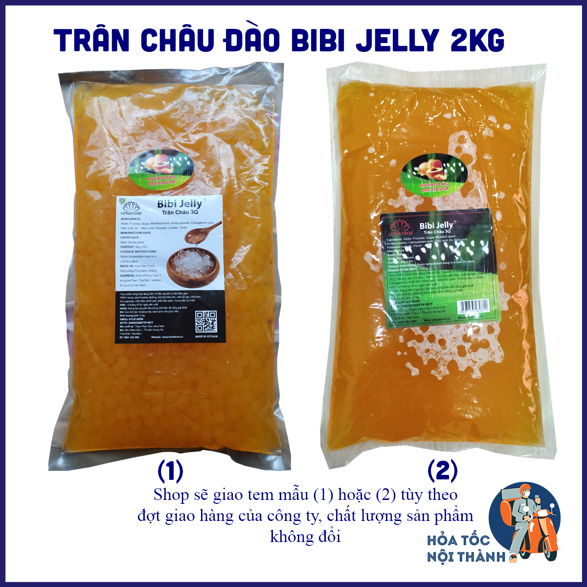 Trân châu 3q hương đào, trân châu đào thạch ngọc trai - trân châu đào bibi jelly, topping tuyệt hảo cho thức uống