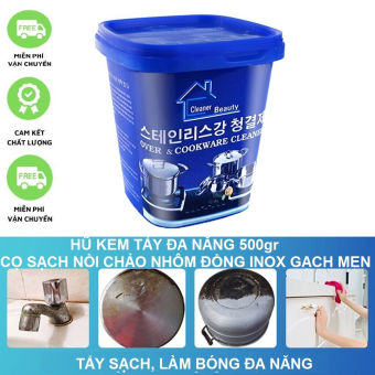 Kem Tẩy Xoong Nồi Đa Năng Tặng Đồ Cọ, Bột Tẩy Rửa Đa Năng Làm Trắng Kim Loại Inox Nhôm Đồng Nồi Chảo Vòi Nước Gạch Men