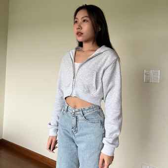 Áo khoác Croptop Hoodie Zip nỉ bông cotton Augety