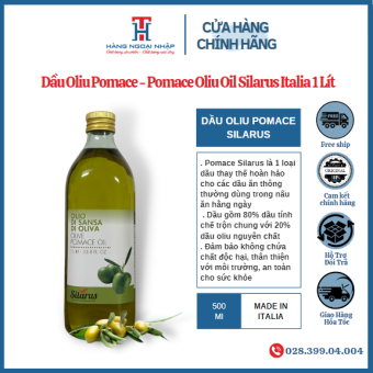 Dầu Olive Pomace Silarus 1L Cao Cấp Chuyên Dùng Hằng Ngày Cho Gia Đình - Nhà Hàng [Nhập Khẩu Ý]