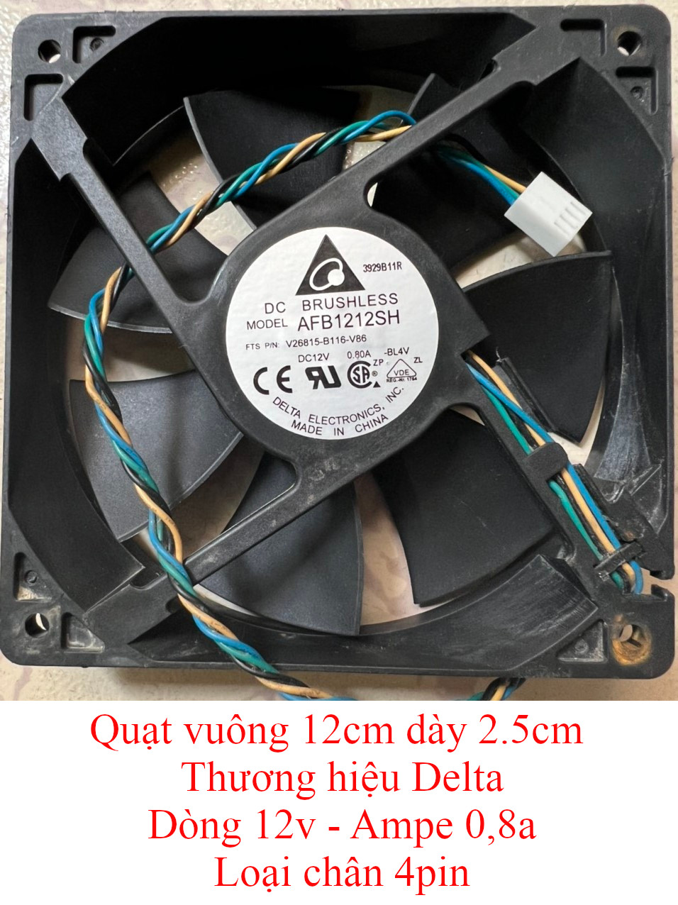 Fan quạt 12cm vuông dày 2.5cm tản nhiệt máy tính hiệu avc, delta, nmb dòng điện 12v, hàng tháo máy server