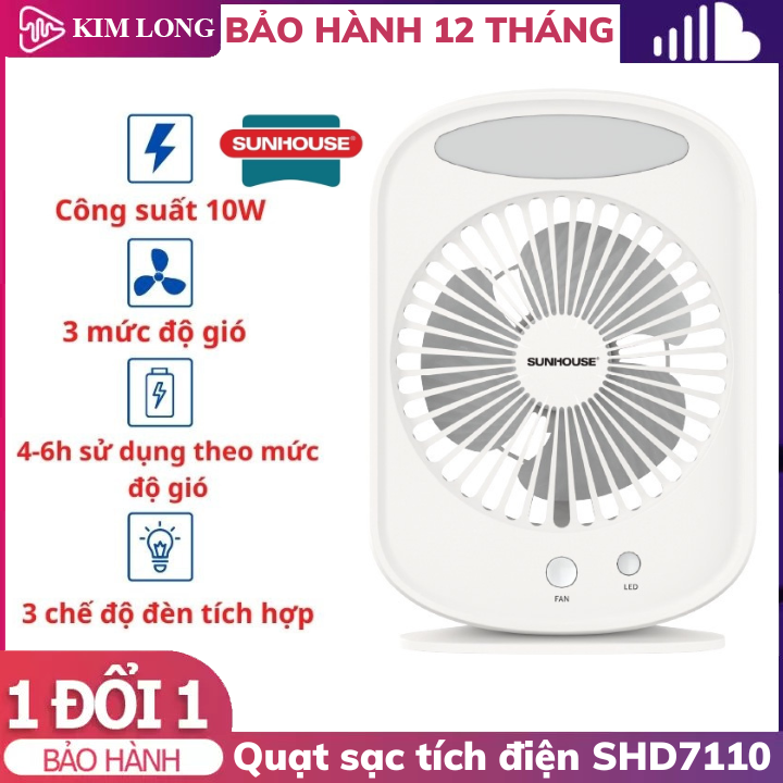 Quạt sạc mini SUNHOUSE SHD7110- Quạt tích điện để bàn SUNHOUSE - Quạt sạc tích điện SHD7110