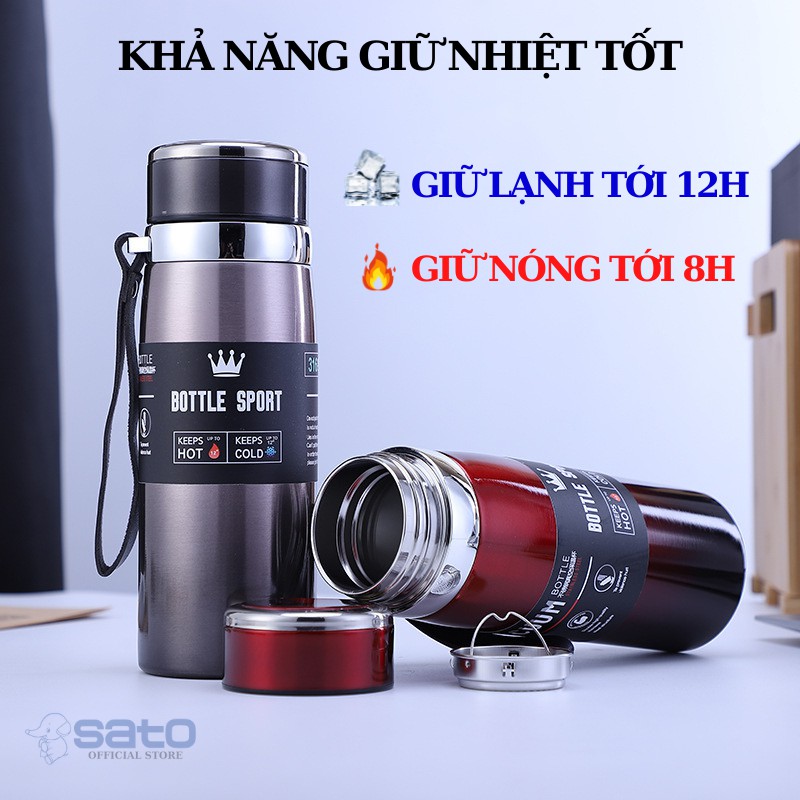 Bình giữ nhiệt inox 304 Bottle Sport, bình nước giữ nhiệt học sinh dung tích 1000ml ,800ml , công nghệ nhật bẢn 3 lớp , có nắp lọc trà