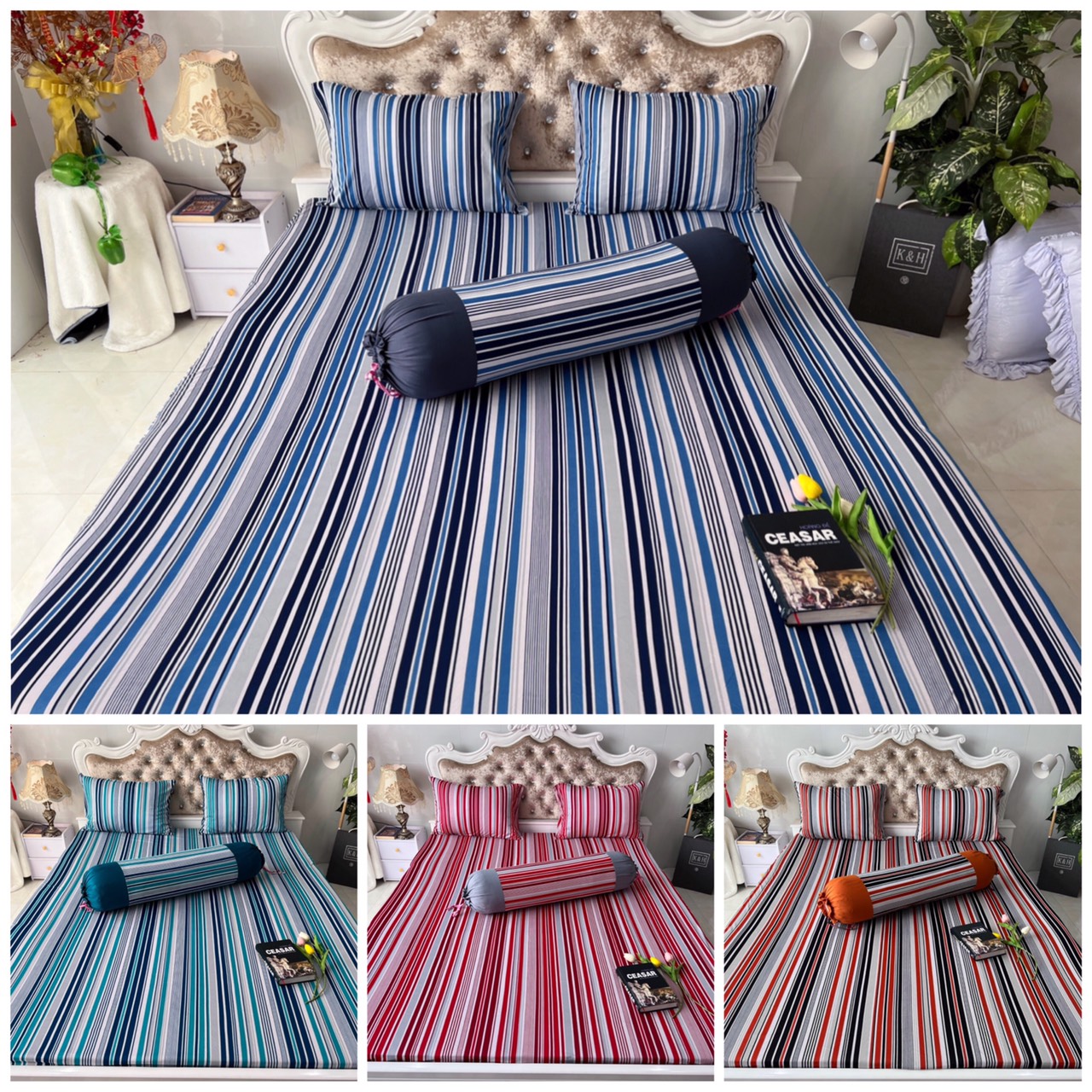 Bộ drap ga thun hàn quốc mẫu sọc đẹp