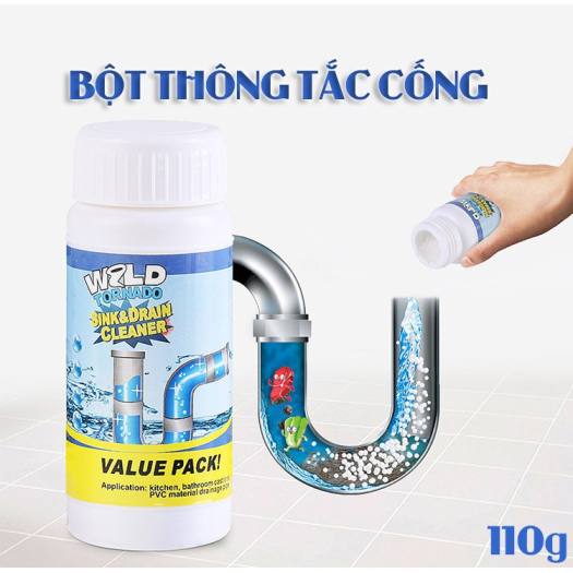 Hộp bột thông tắc đường ống WILD TORNADO 110g, bột thông tắc siêu mạnh, bột thông tắc hiệu quả, tuancua