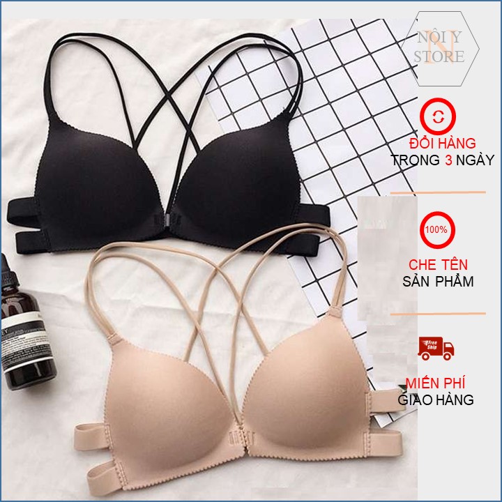 Áo Bra đúc su nâng ngực cài trước dây chéo, áo lót bra đúc su đệm bàn tay cài trước