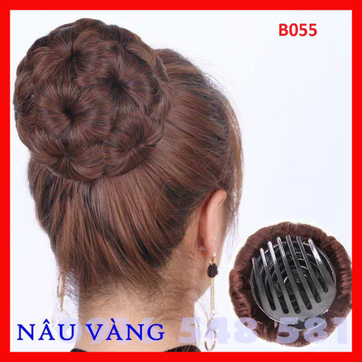Búi tóc giả trung niên cao cấp dầy đẹp, kẹp tóc giả cổ trang BÚI HOA KHÔNG ĐÁ