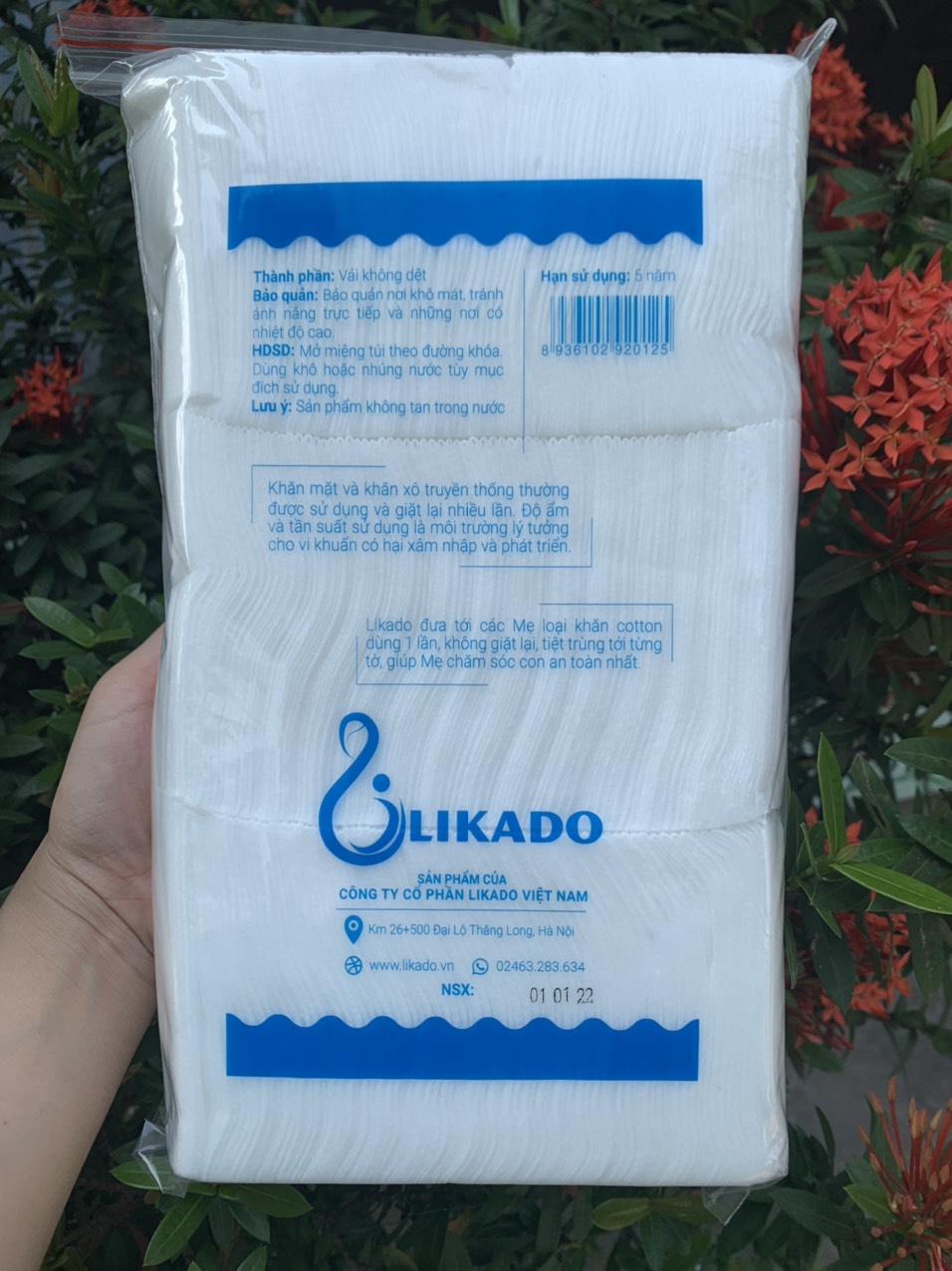 2 túi khăn khô đa năng cho bé Likado 300g gấp tư 14x20cm
