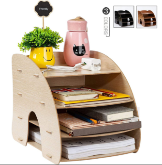 Kệ bàn học đựng hồ sơ tài liệu Kệ lưu trữ tài liệu giấy A4, A5 bằng gỗ hình cong - Tặng kèm 1 móc khóa nhựa dễ thương - Gỗ Sáng
