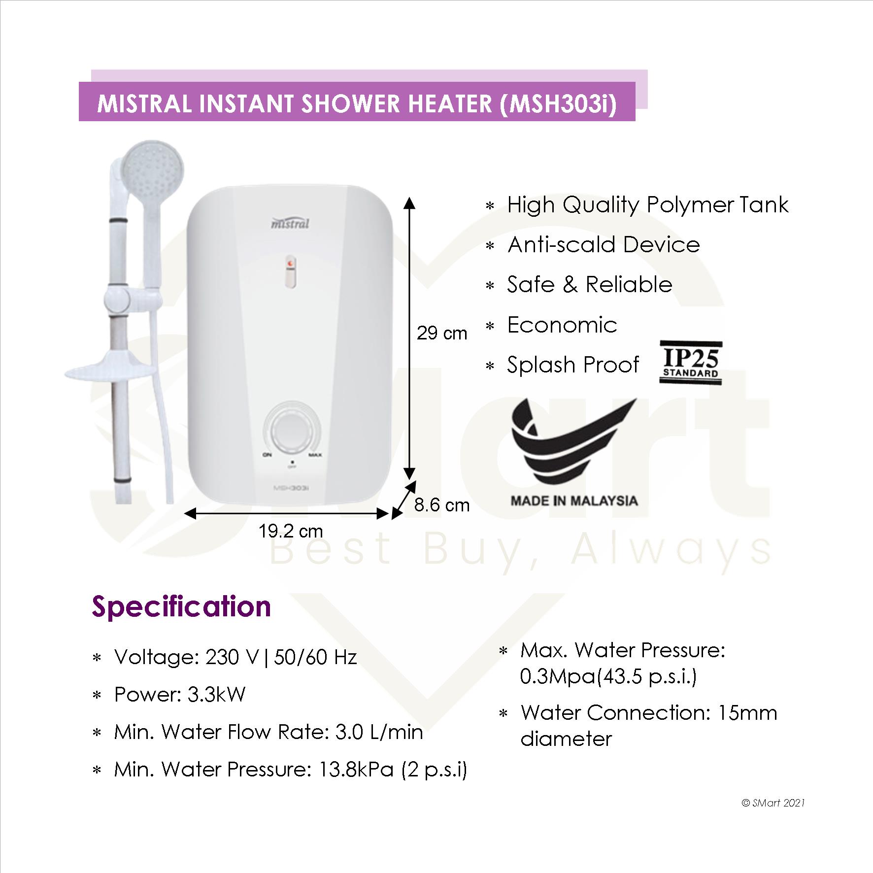 Mistral Instant Shower Water Heater MSH303i *Installation Available* |  Lazada Singapore