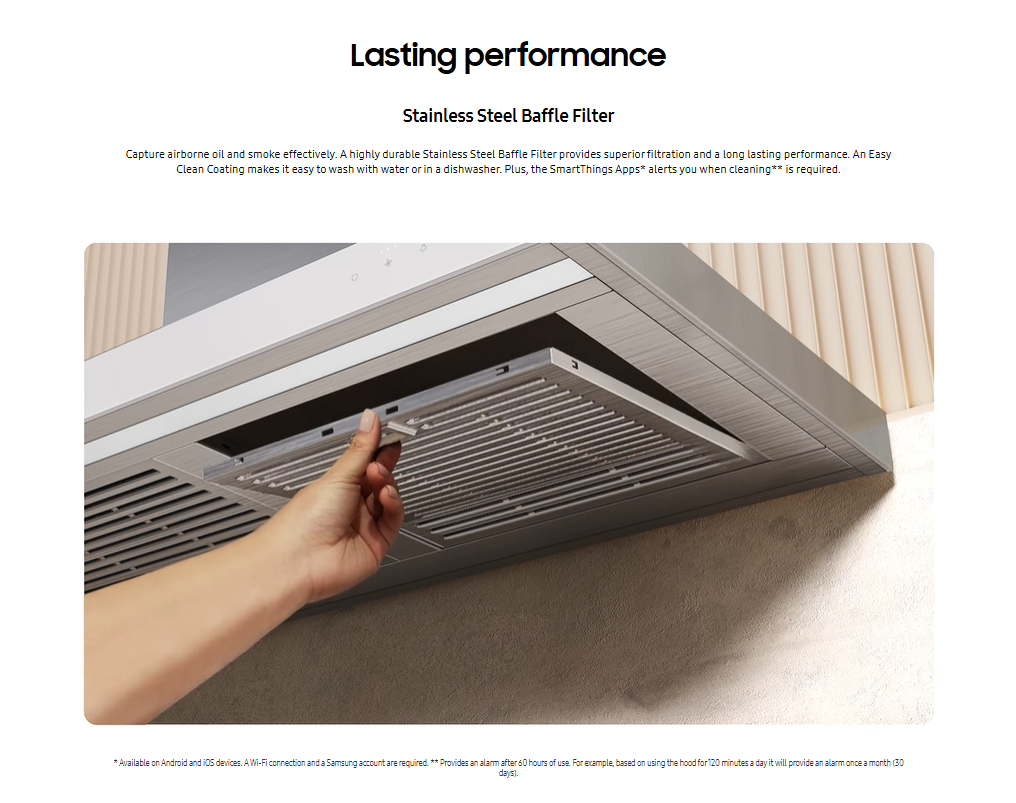 (ขนาดใหญ่) SAMSUNG NK36C5070US/UR เครื่องดูดควันติดผนังประสิทธิภาพสูงขนาด 90 ซม. พร้อมระบบระบายอากาศ WIFI รับประกัน 2 ปี