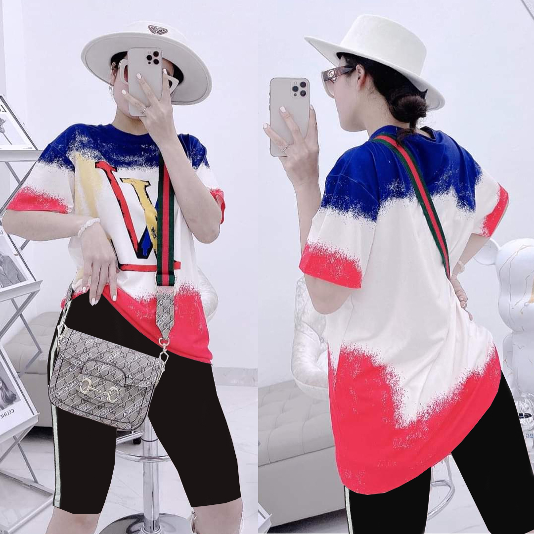 Đồ bộ thun form rộng quần ngố viền kim tuyến phối màu